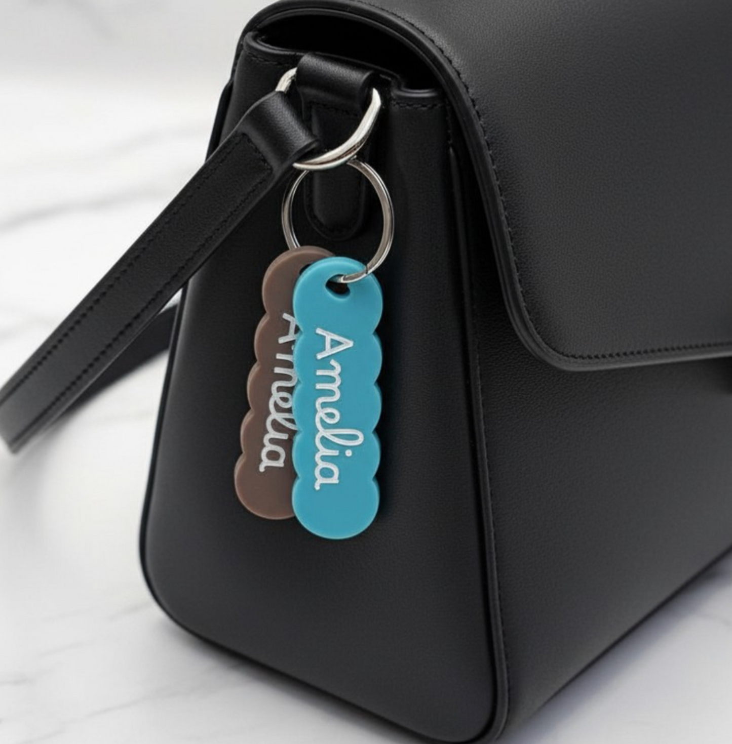 Custom Engraved Acrylic Keychain | Scallop Name Key Tag with Heart Hole (2.5" x 0.75") (Copy)