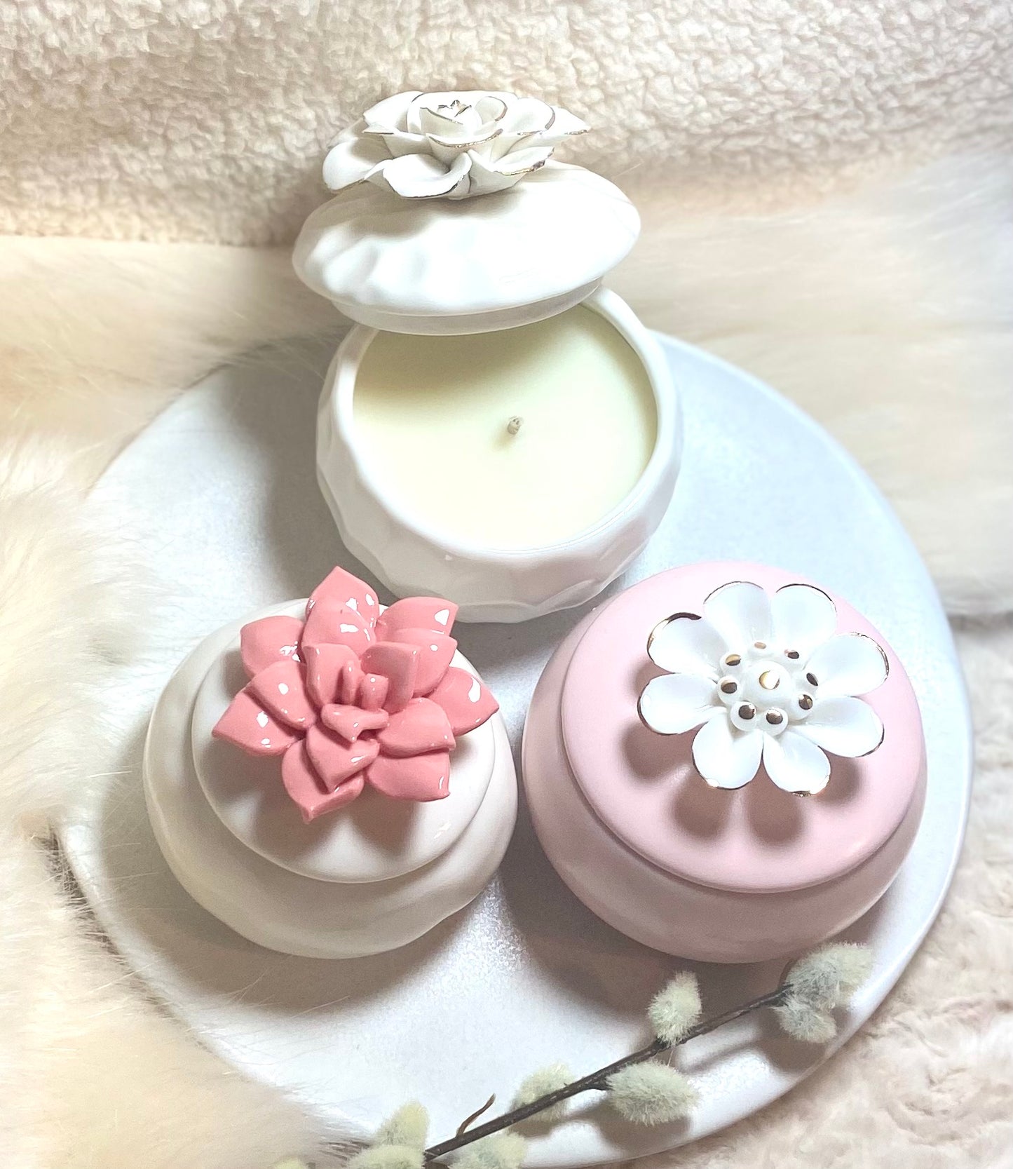 Unique Flower Case with three Scented Candle