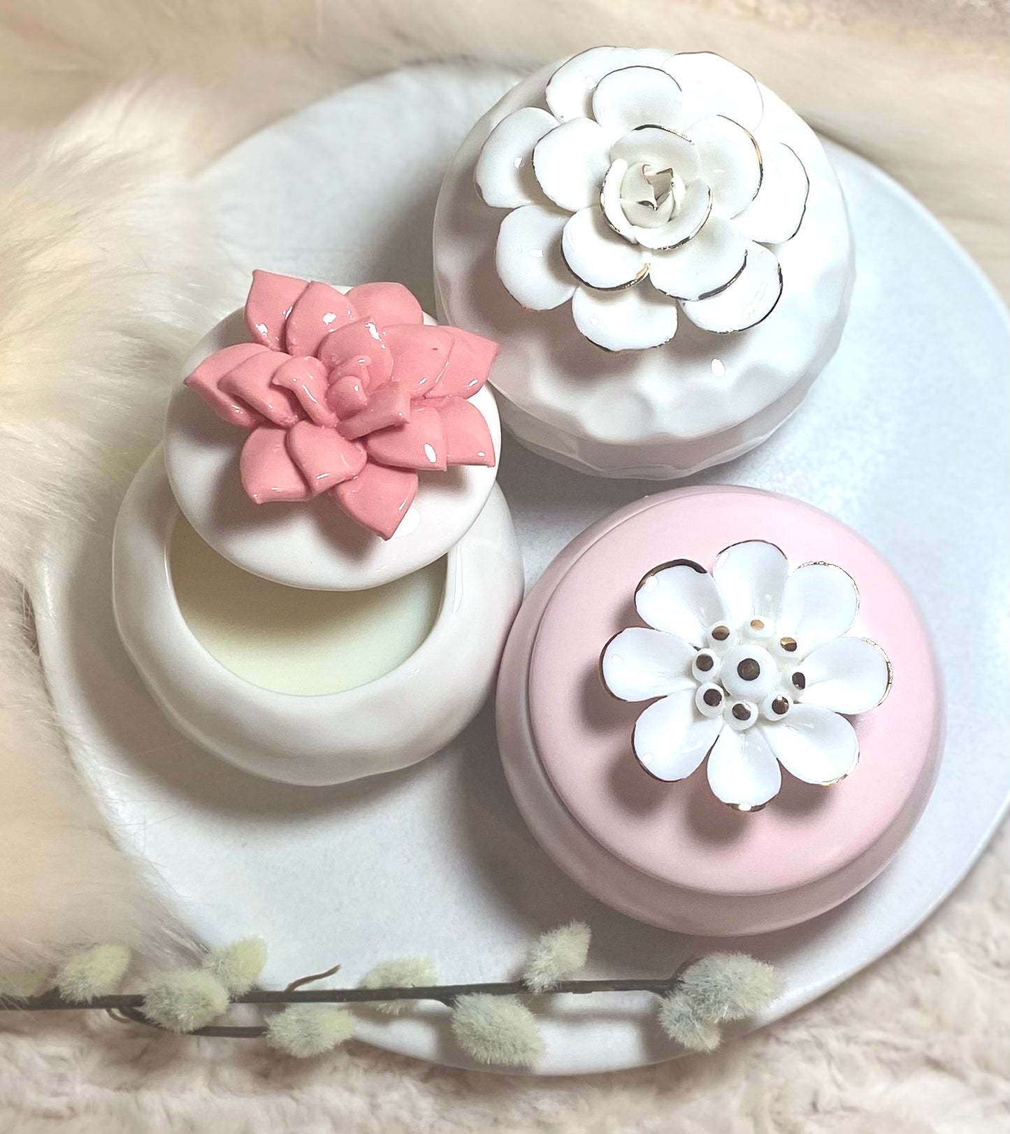 Unique Flower Case with three Scented Candle