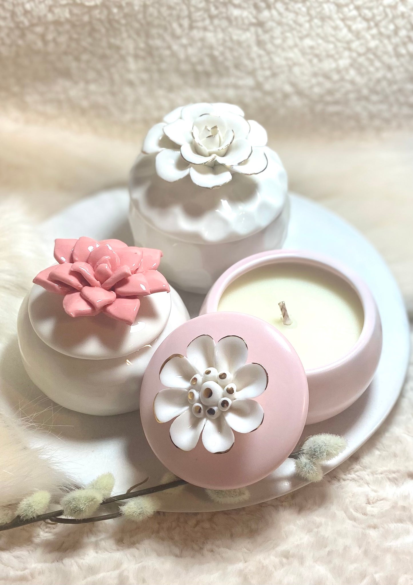 Unique Flower Case with three Scented Candle