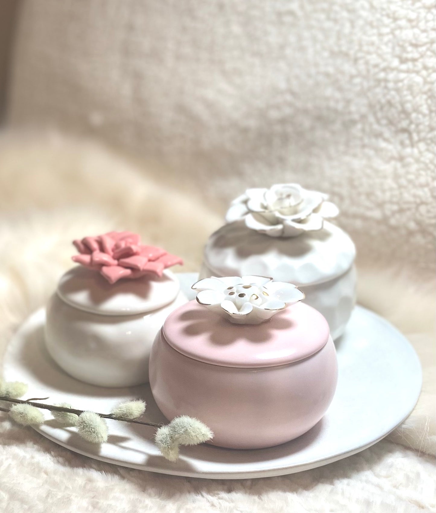 Unique Flower Case with three Scented Candle