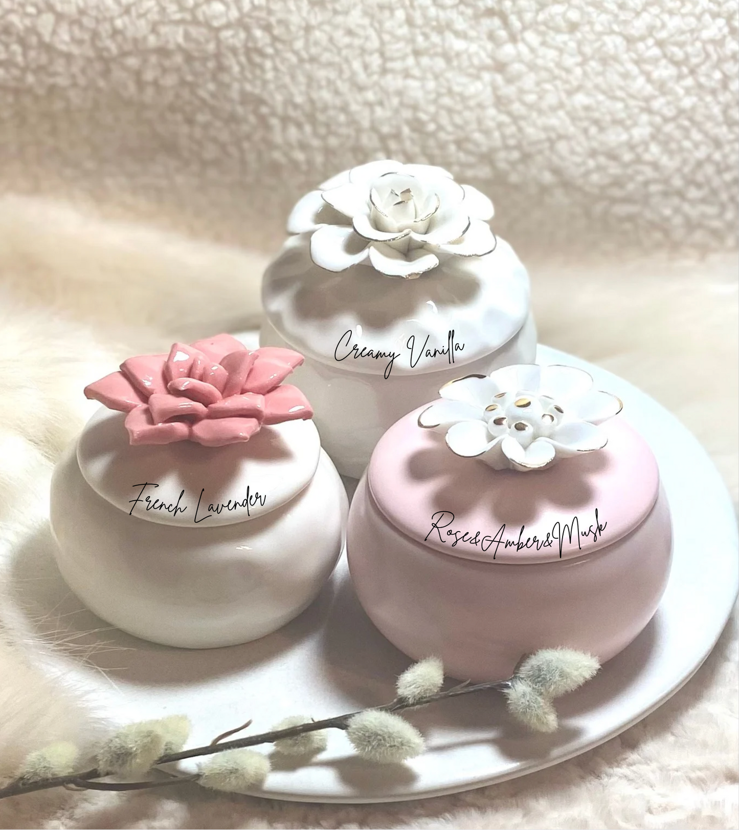 Unique Flower Case with three Scented Candle