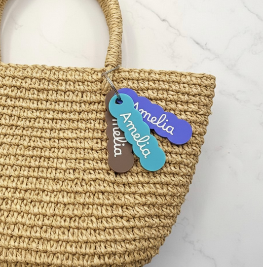Custom Engraved  Acrylic Keychain | Scallop Name Key Tag with Heart Hole (2.5" x 0.75") (Copy)