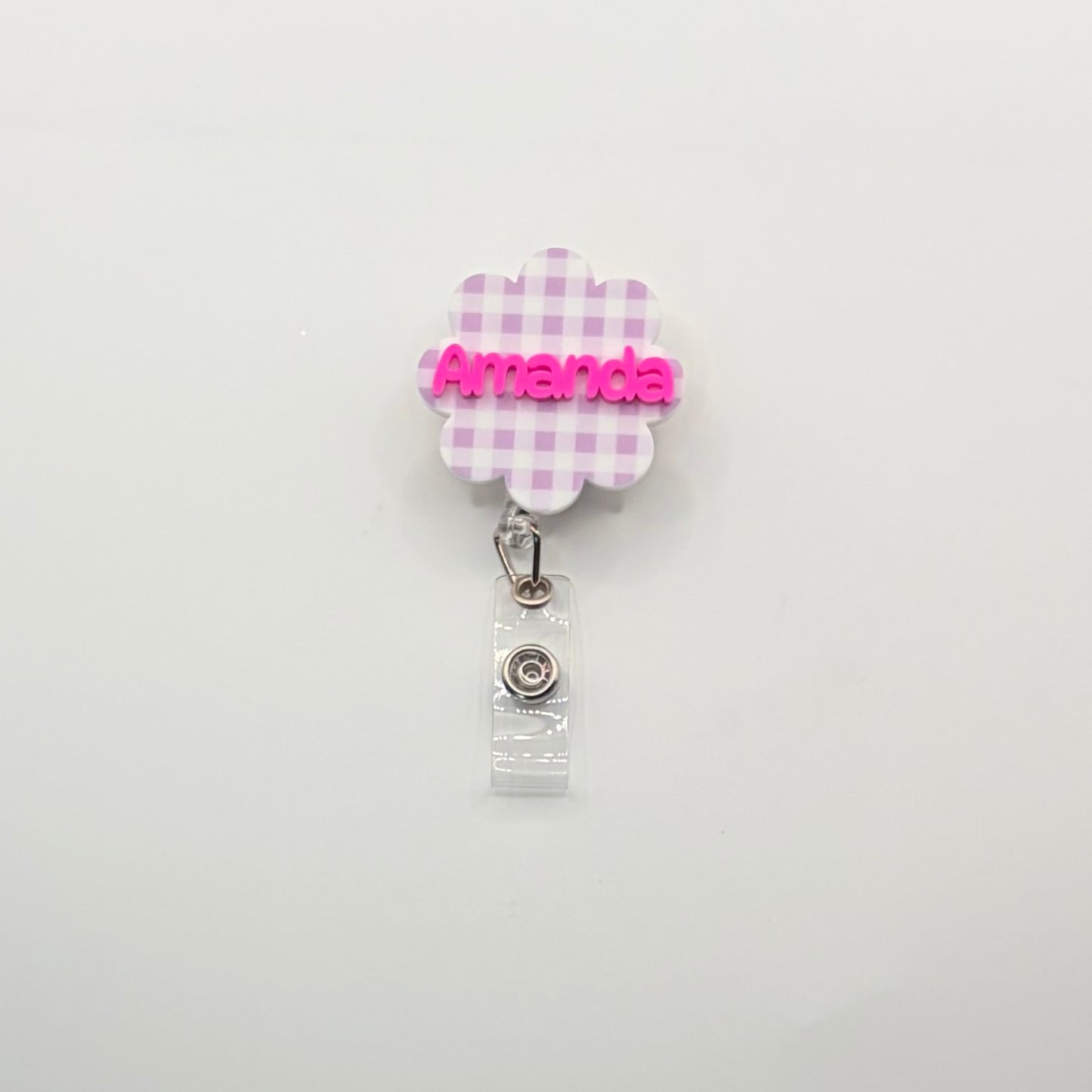 Custom Acrylic Name Badge | Lilac & White Mini Checkerboard Scallop Tag (1.75" x 1.75")