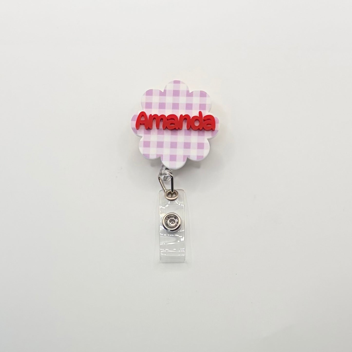 Custom Acrylic Name Badge | Lilac & White Mini Checkerboard Scallop Tag (1.75" x 1.75")
