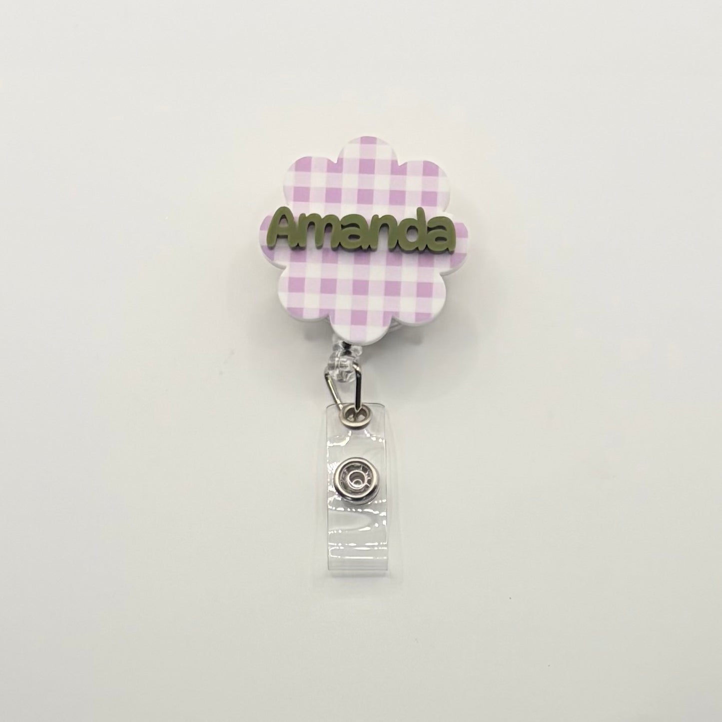 Custom Acrylic Name Badge | Lilac & White Mini Checkerboard Scallop Tag (1.75" x 1.75")