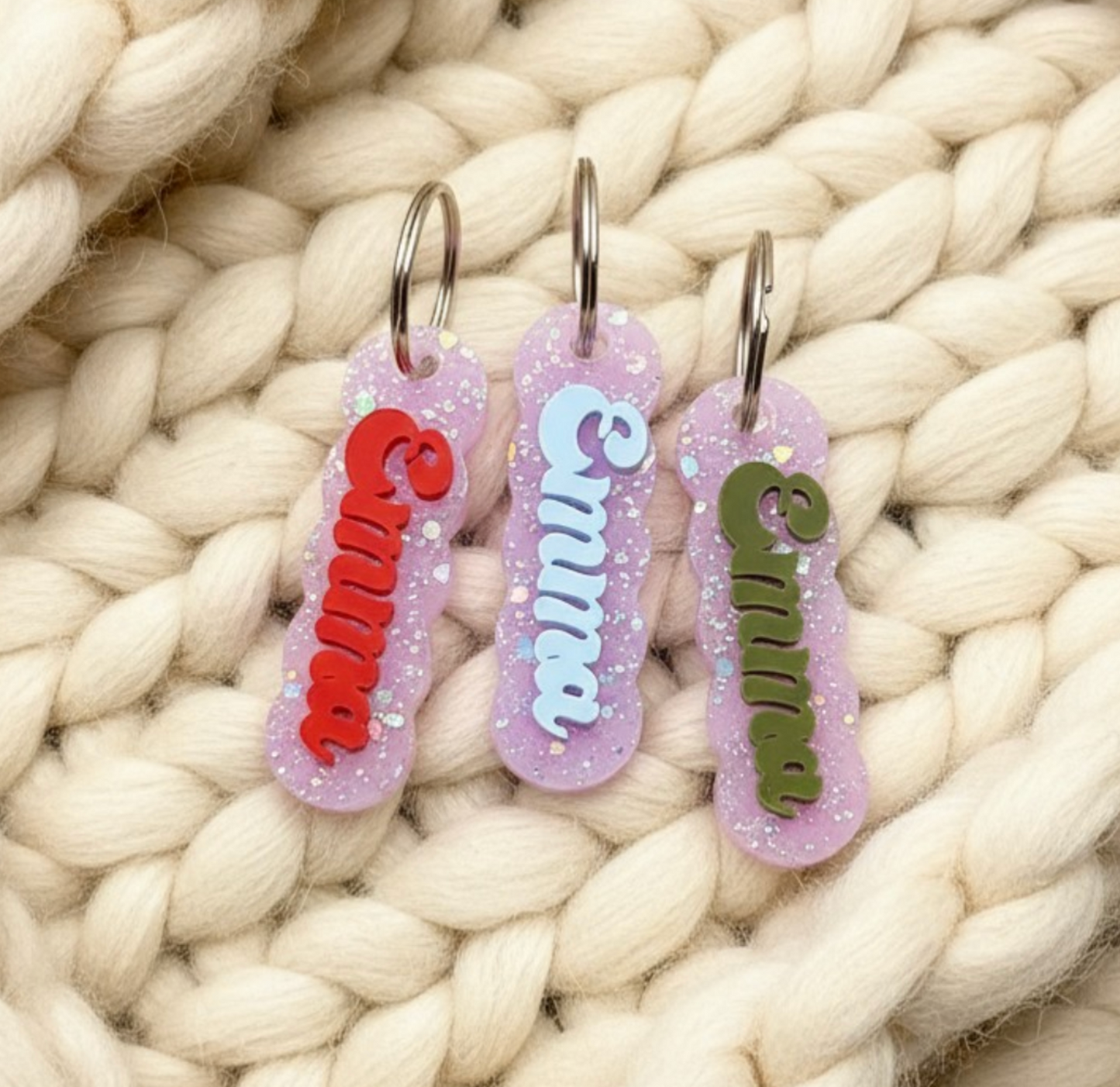 Custom Engraved  Acrylic Keychain | Scallop Name Key Tag with Heart Hole (2.5" x 0.75") (Copy) (Copy)