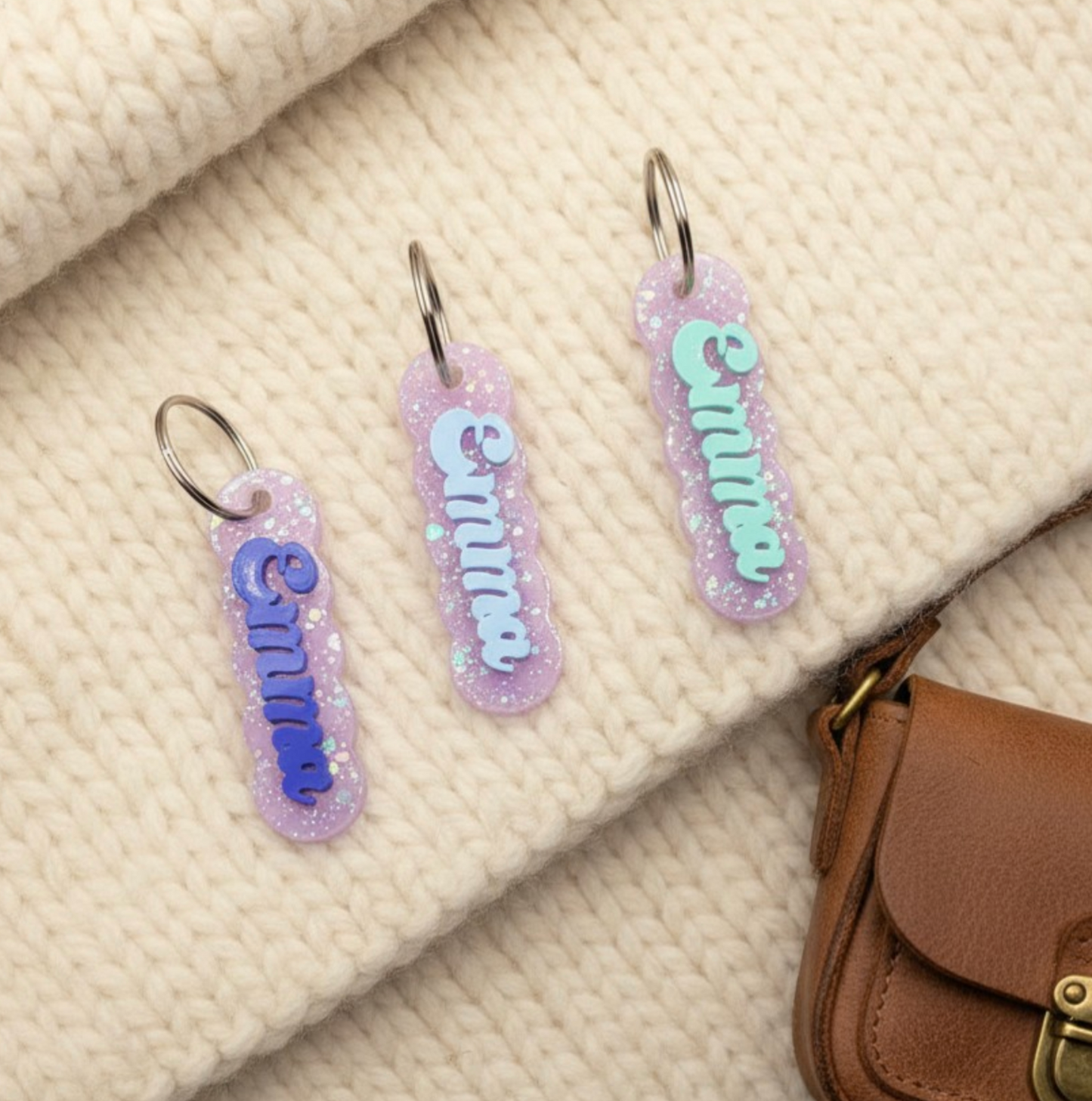 Custom Engraved  Acrylic Keychain | Scallop Name Key Tag with Heart Hole (2.5" x 0.75") (Copy) (Copy)