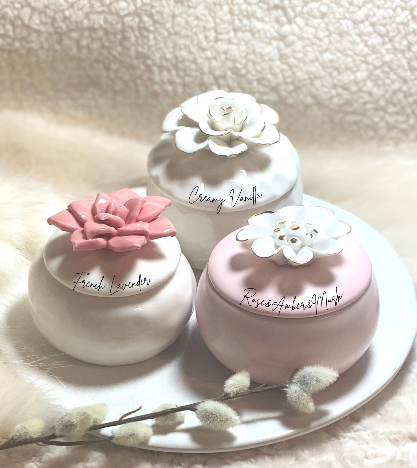 Unique Flower Case with three Scented  Candle